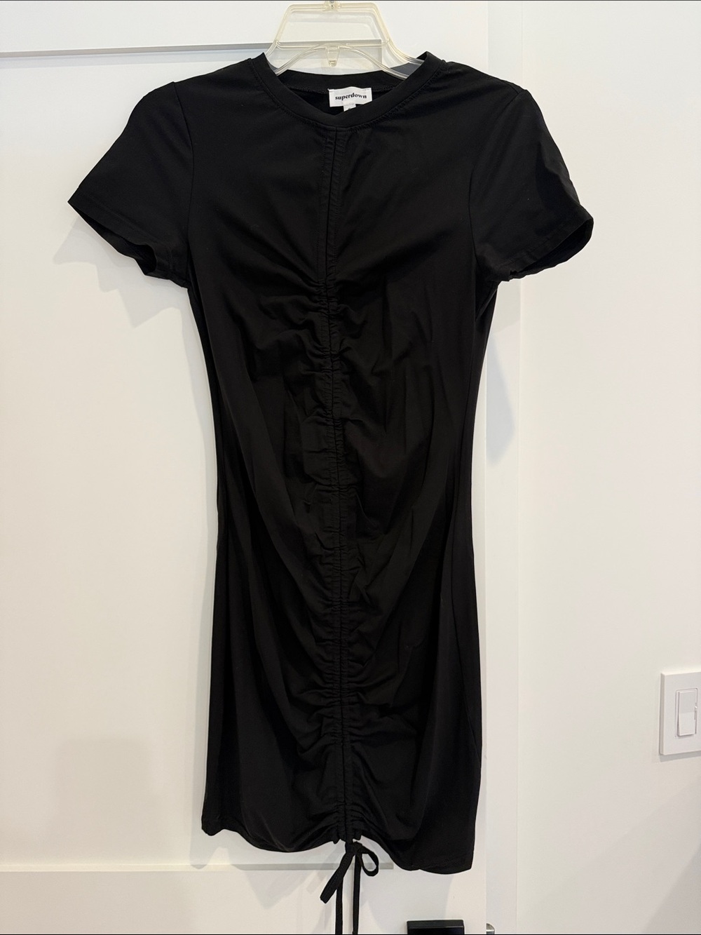 superdown Black Short-Sleeve Ruched Tie-Front Mini Dress